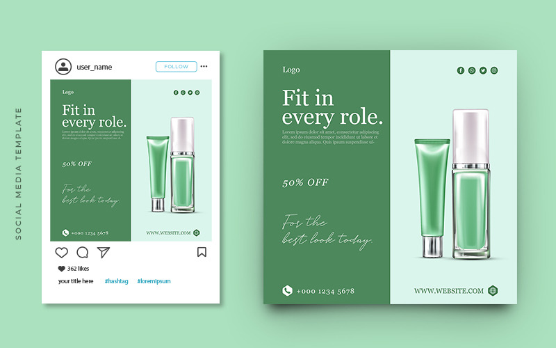Promocja kosmetycznych produktów kosmetycznych na Instagram Post i projektowanie szablonów banerów w mediach społecznościowych