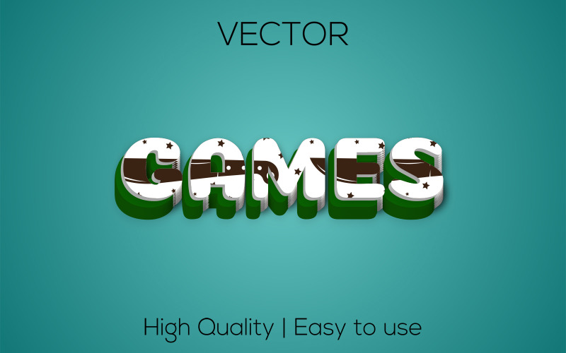 Spiele | 3D-Spiele | Realistischer Textstil | Bearbeitbarer Vektortexteffekt | Premium-Vektor-Schriftstil