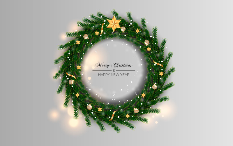 Çam Dalı Beyaz Noel Top Yıldızı Ve Kırmızı Barri ile Noel Çelenk Dekorasyonu
