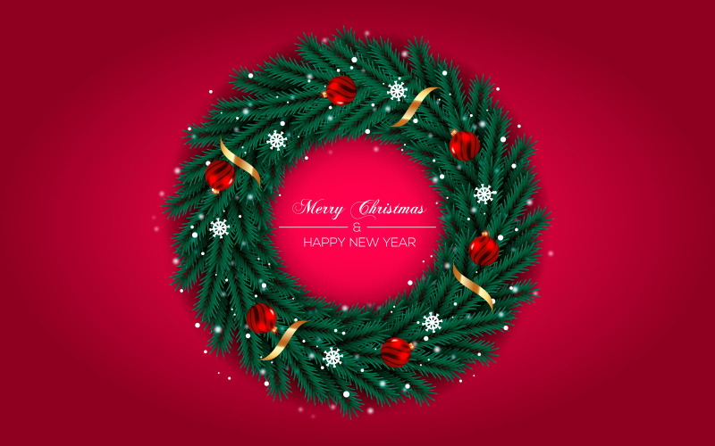 Decoración De Corona De Navidad Con Bola De Navidad De Rama De Pino Y Cinta De Color Rojo Dorado