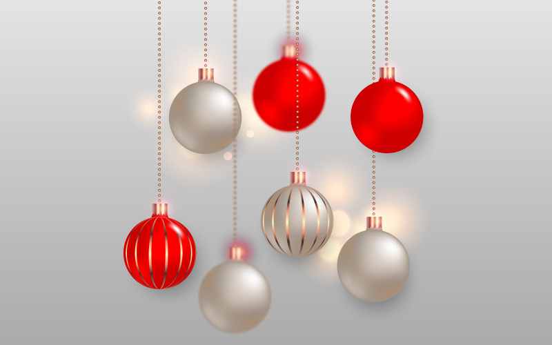 Jul bollar vektor uppsättning design. Röd realistisk julboll med jultryck och mönster