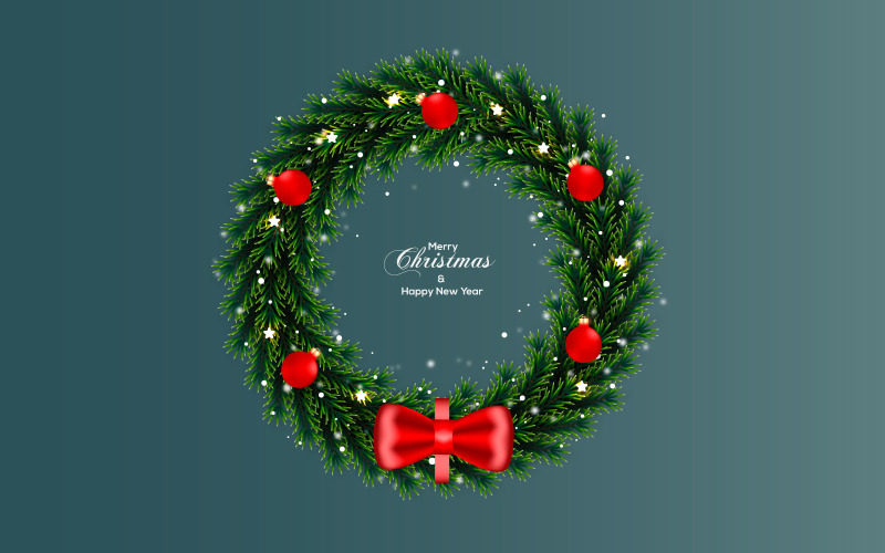 Різдвяний вінок із сосновою гілкою. Біла різдвяна куля зі зіркою та червоним Баррісом