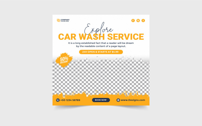 Banner de serviço de lavagem e limpeza de carros