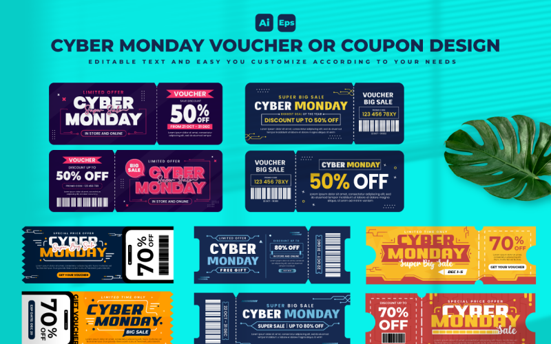 Cyber Monday Voucher or Coupon Template V1 - TemplateMonster