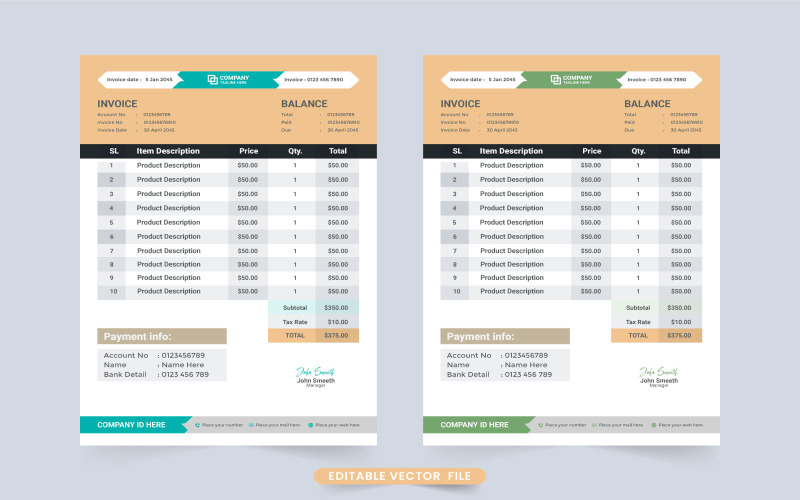 Invoice Bill and Payment Template Vector