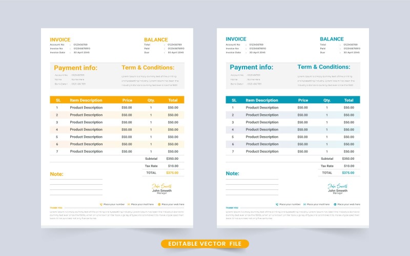 Minimal Invoice and Receipt Template Vector Design