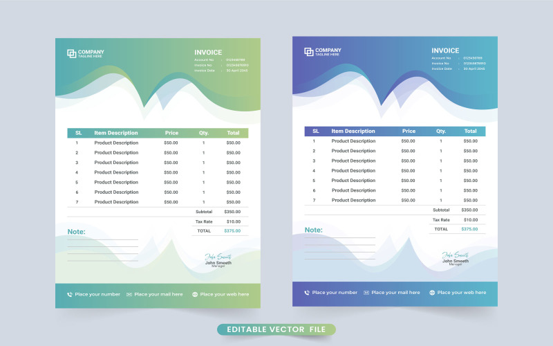 Vecteur de facture de paiement d'entreprise moderne