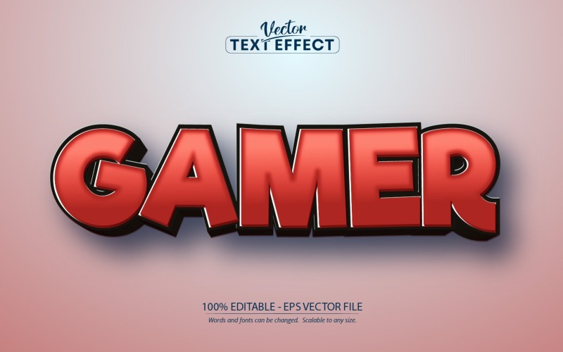 Gamer - upravitelný textový efekt, styl textu karikatury a hry, ilustrace grafiky