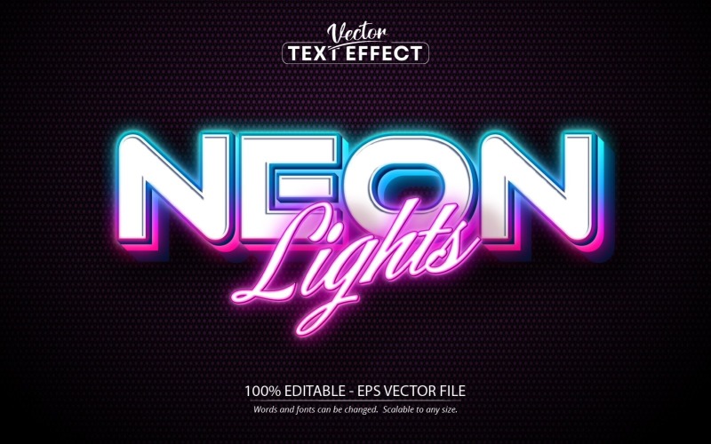 Luce al neon - Effetto di testo modificabile, stile di testo luce al neon brillante, illustrazione grafica