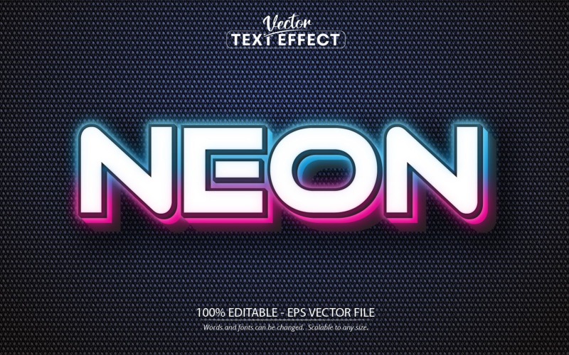 Neon - Effetto di testo modificabile, stile di testo con luci al neon lucide, illustrazione grafica