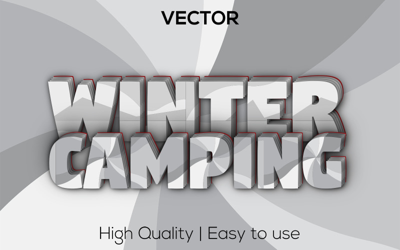 Camping d'hiver | Camping d'hiver 3D | Style de texte réaliste de qualité supérieure | Effet de texte vectoriel modifiable