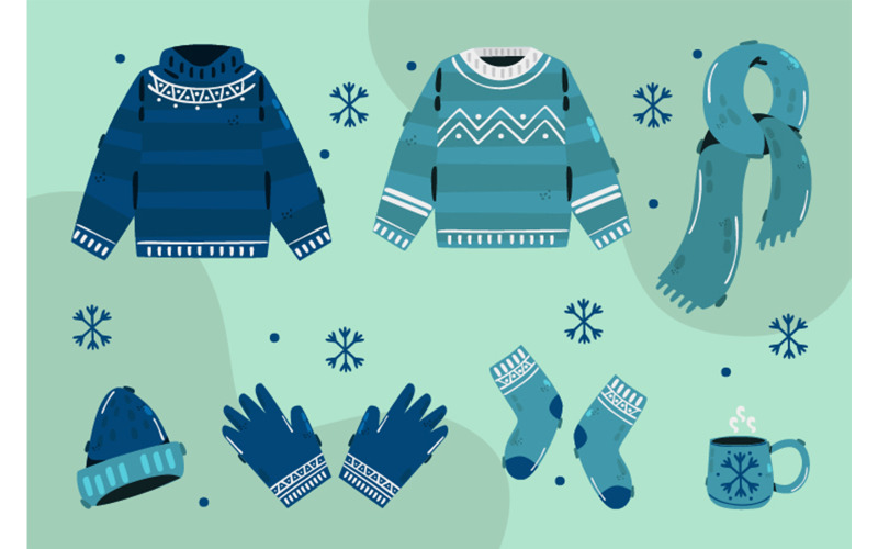 Cozy Winter Clothes Hand Drawn Illustration - TemplateMonster