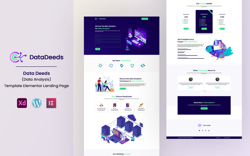 Data Deeds — strona docelowa Elementor analizy danych