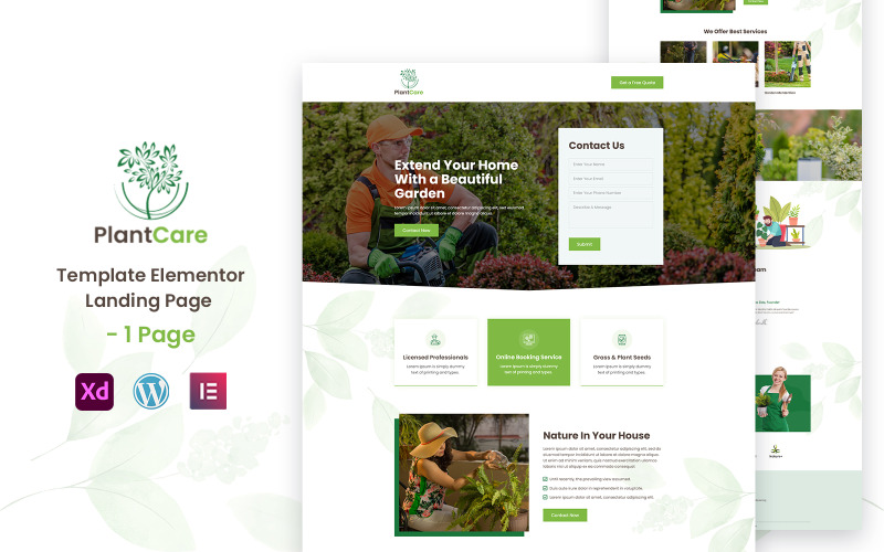 PlantCare - Services de jardinage paysager Elementor Landing Page