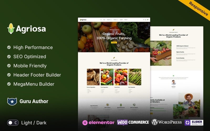 Agriosa - Tema WooCommerce Elementor para verduras, frutas y comestibles