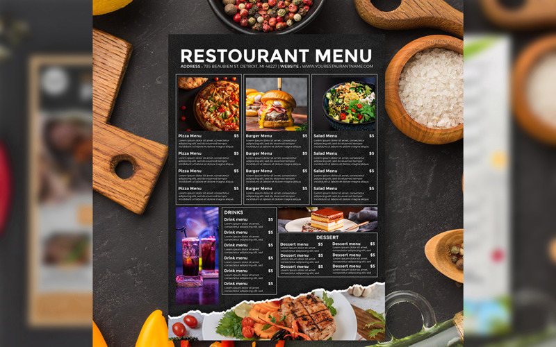 Elegancki szablon menu restauracji