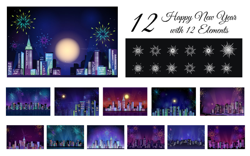 12 Feliz Ano Novo com 12 Elementos