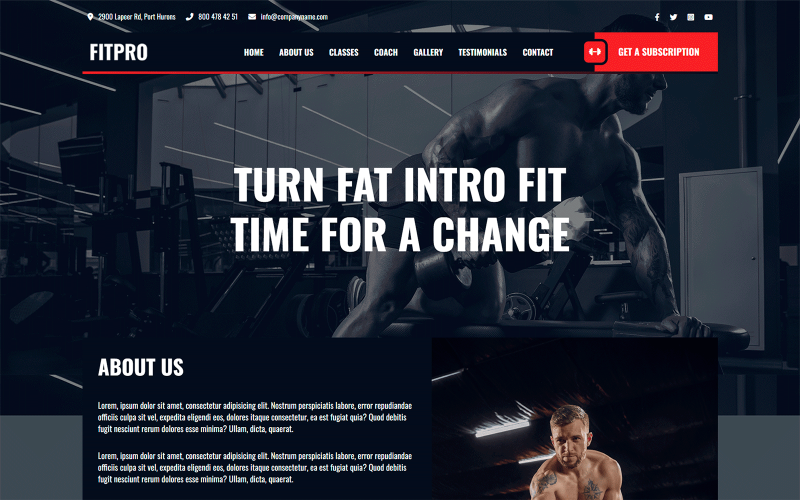 Fitpro - 健身房和健身俱乐部 HTML5 登陆页面模板