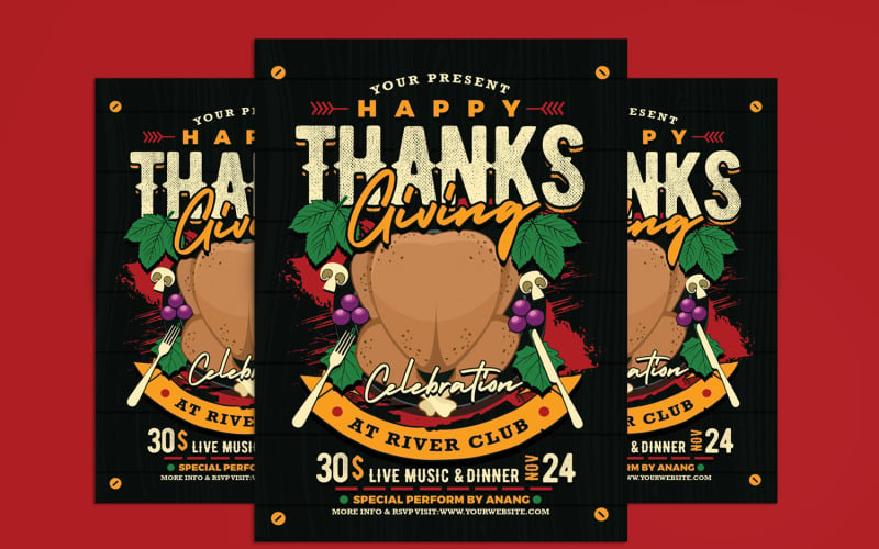 Modèle de Flyer de célébration de Thanksgiving Vol 3