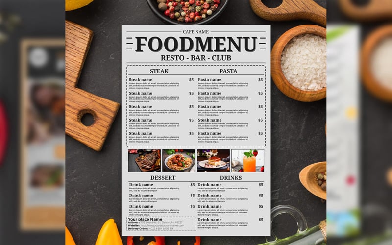 White simple restaurant menu