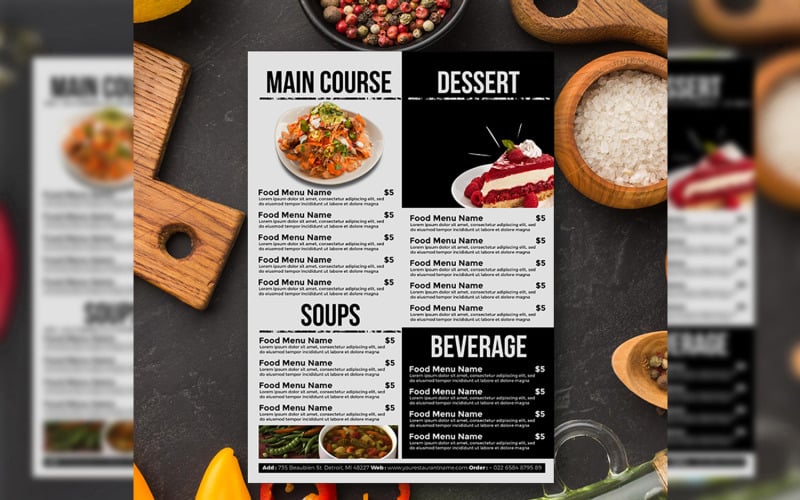 Black and White Menu  - Flyer Template