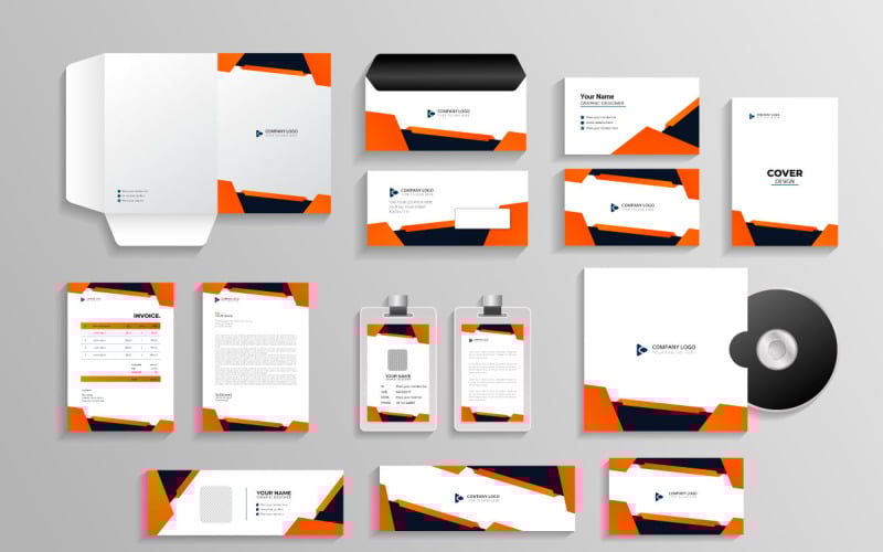 Identidad de marca comercial con artículos de papelería de oficina y conjunto de objetos