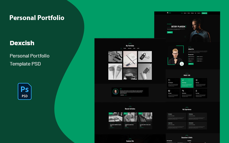 Modello PSD della pagina di destinazione del portfolio personale Dexcish