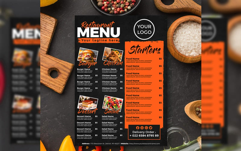 Black Restaurant Menu - Flyer Template - TemplateMonster