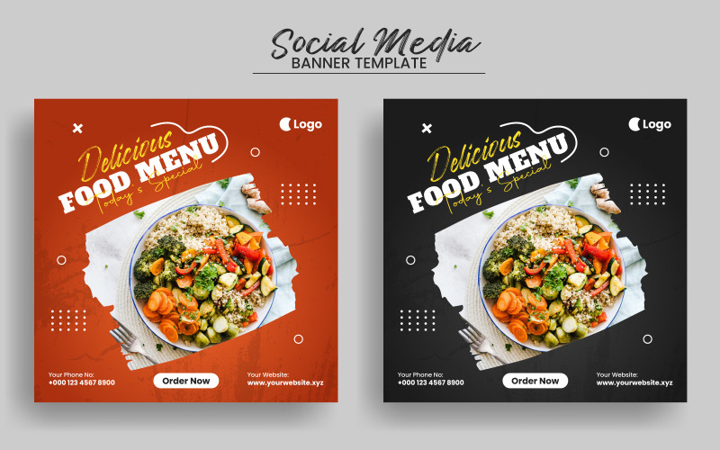 Modello di banner quadrato per la promozione dei social media del menu del cibo