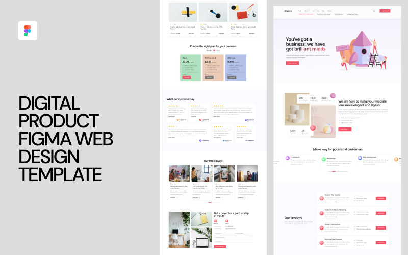 Szablon projektu sieci Web Figma produktu cyfrowego