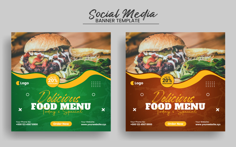 Utsökt mat meny och restaurang sociala medier post banner mall
