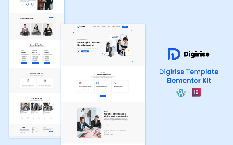 Digirise - Marketingová agentura připravená k použití sady šablon Elementor