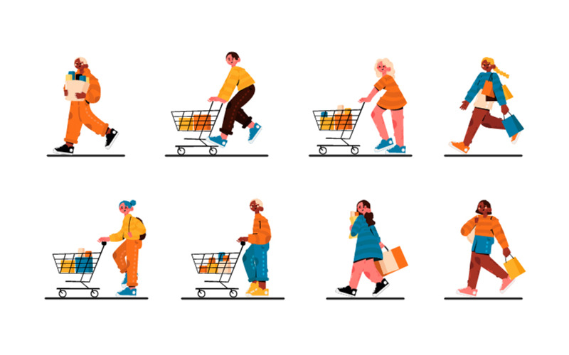 Mensen lopen voor Black Friday Sale illustratie