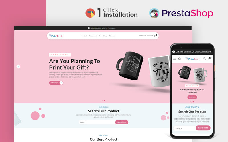 Магазин футболок Printext, тема Prestashop для печати