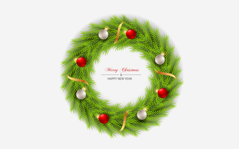 Christmas wreath and wreath decoration with pine branches christmas balls and stars