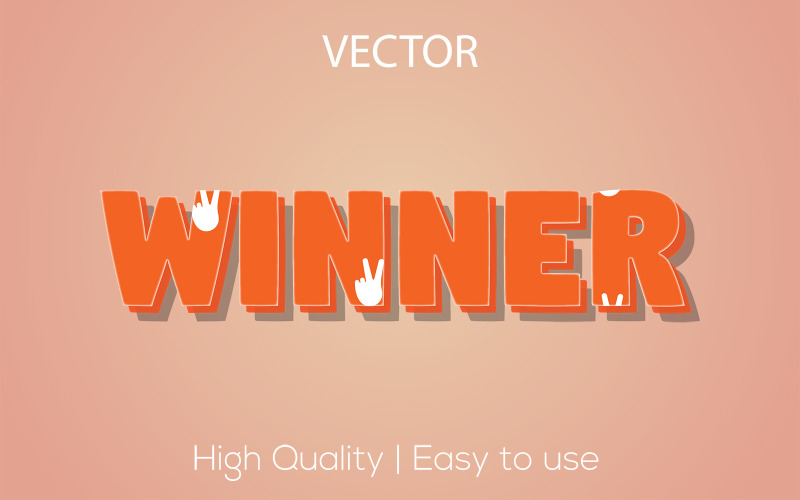Ganador | Ganador 3D | Estilo de texto realista | Efecto de texto vectorial editable | Estilo de fuente vectorial premium
