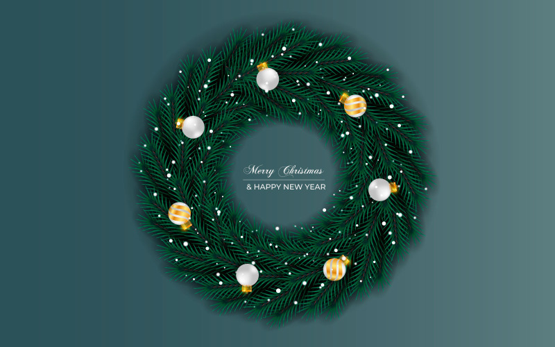 God jul krans och krans dekoration med furu gren julkulor och stjärna