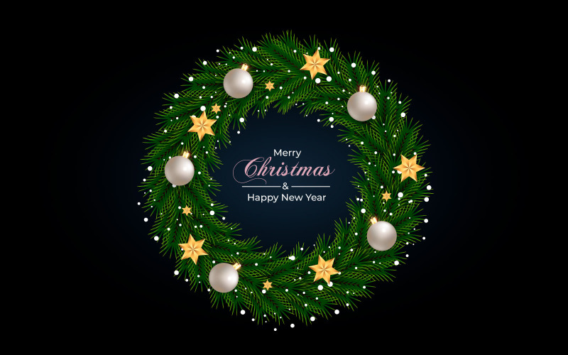 Guirlanda de natal e decoração de grinalda com bola de natal de galho de pinheiro e sta