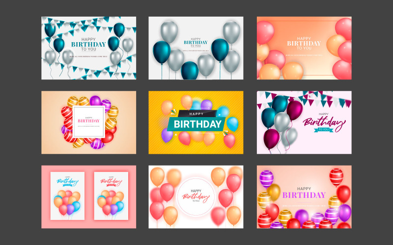 Insieme del modello della bandiera di compleanno. Buon compleanno a te testo sullo sfondo dello spazio bianco
