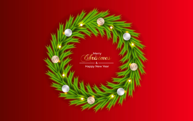 圣诞花环和带圣诞球星和松树枝的花环装饰