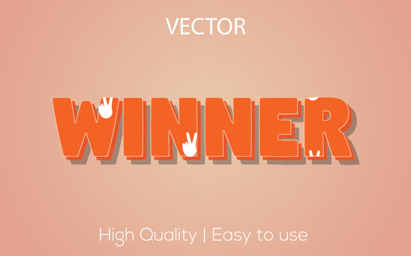 Vincitore | Vincitore 3D | Stile di testo realistico | Effetto di testo vettoriale modificabile | Stile di carattere vettoriale Premium
