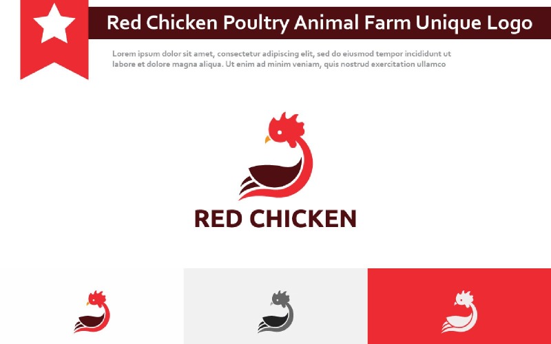 Červené kuřecí drůbež zvířecí farma jedinečné logo