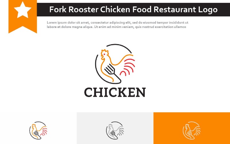 Логотип линии ресторана Fork Rooster Chicken Food