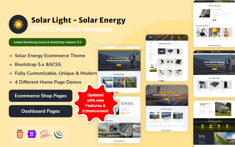 Luce solare - Modello di sito Web HTML5 per l'energia solare