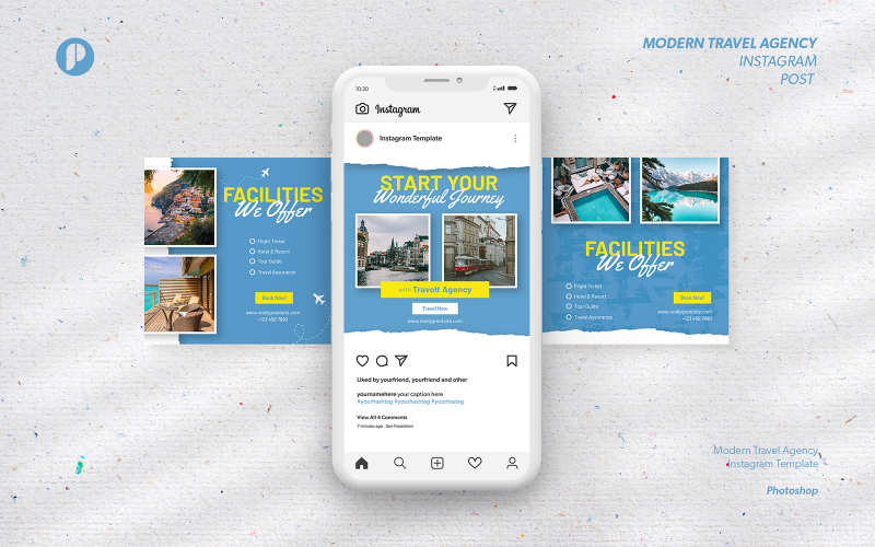 Fascinante instagram de agencia de viajes moderna azul cielo