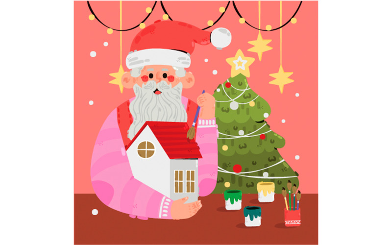 Handritad Christmas Santa Claus Workshop Illustration