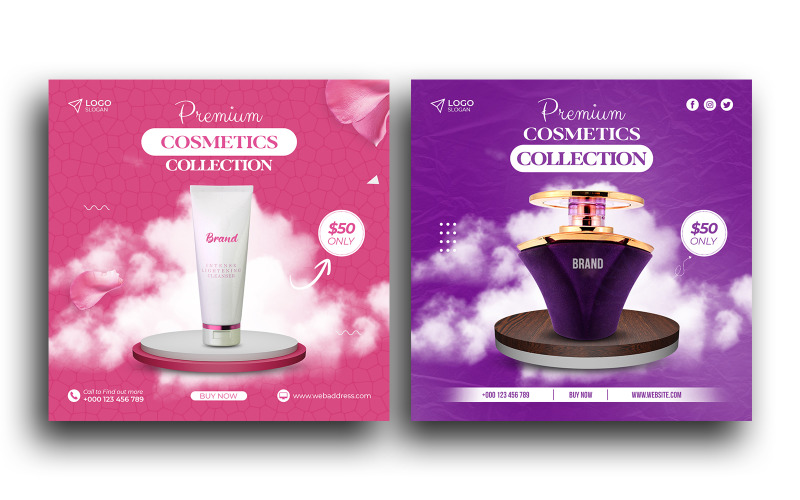 Kozmetika szépségápolási termékek értékesítése Social Media bejegyzés tervezősablon