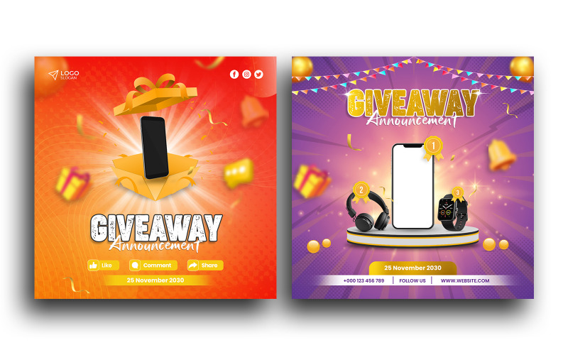 Modello di banner per post sui social media del concorso Give Away