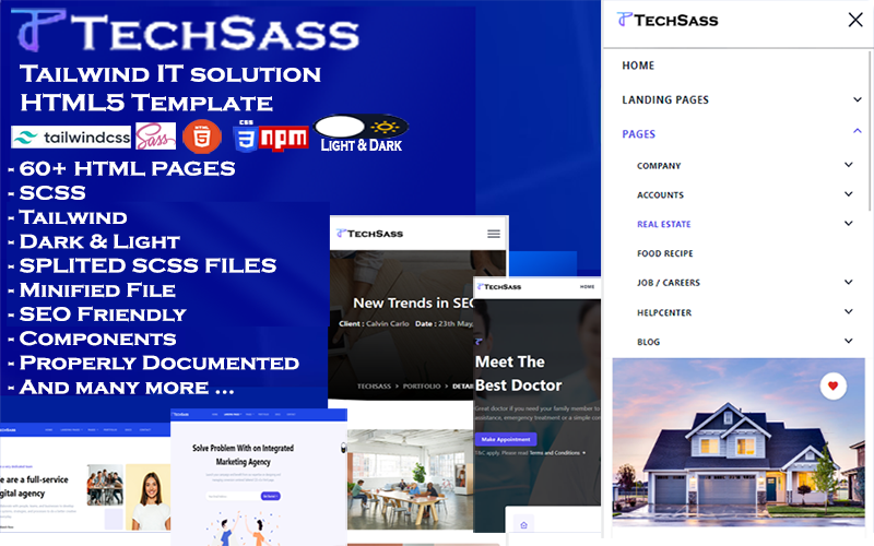Techsass - ИТ-решение Tailwind и HTML5-шаблон цифрового агентства