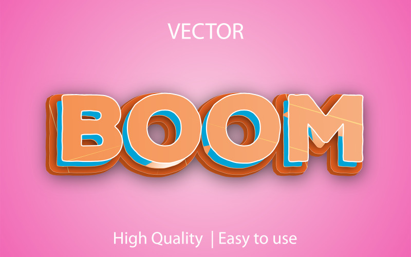 Boom | 3D Boom | Reális szövegstílus | Szerkeszthető vektorszöveg hatás | Prémium vektoros betűstílus